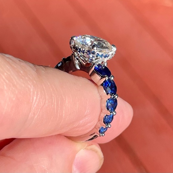 3.5ct Hidden Halo with Sri Lanka Sapphires - Picture 6 of 9